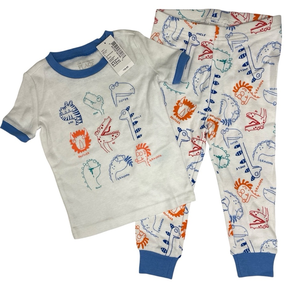 Children's Place 2 Piece Short Sleeve & Pants Dino Pajama Set Size 9-12M NWT